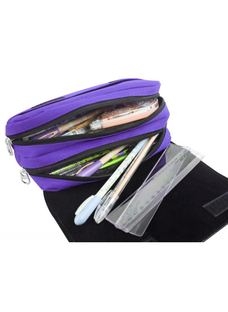 Loquat Large Capacity Cartoon Pokemon Print Pencil Case Double Canvas Zipper Pencil Bag Purple-A - Image 4