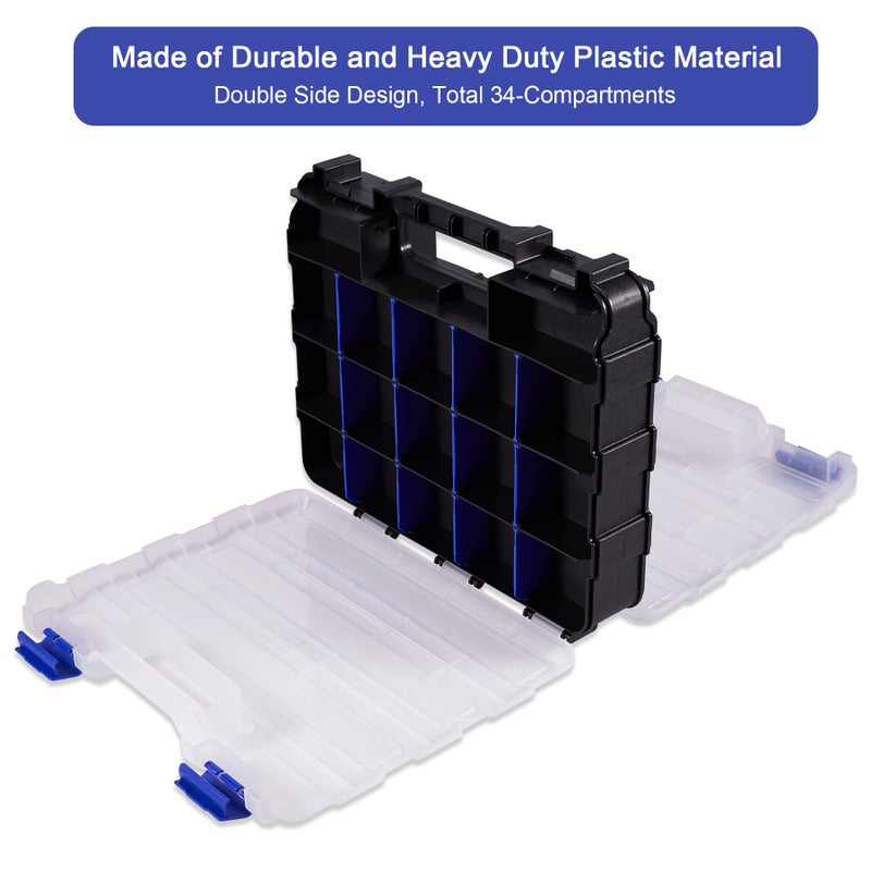 AIDY-PRO Small Parts Storage Case Tools Box Organizer Double Side 34 Compartments Hardware Organizers with Removable Plastic Dividers for Screws Nuts Nails Bolts - Image 3