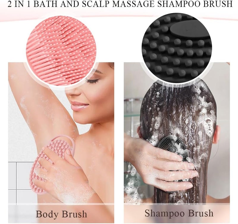 KQNBI Silicone Body Scrubber, Loofah Exfoliating Body Scrubber, Silicone Loofah Shower Body Scrubber 2 Pack, 2 in 1 Body Exfoliator Scrubber with Handle Body Scrub Bath Scrubber Scalp Massager Shampoo Brush - Image 4