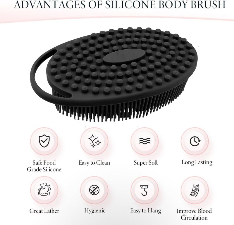 KQNBI Silicone Body Scrubber, Loofah Exfoliating Body Scrubber, Silicone Loofah Shower Body Scrubber 2 Pack, 2 in 1 Body Exfoliator Scrubber with Handle Body Scrub Bath Scrubber Scalp Massager Shampoo Brush - Image 3