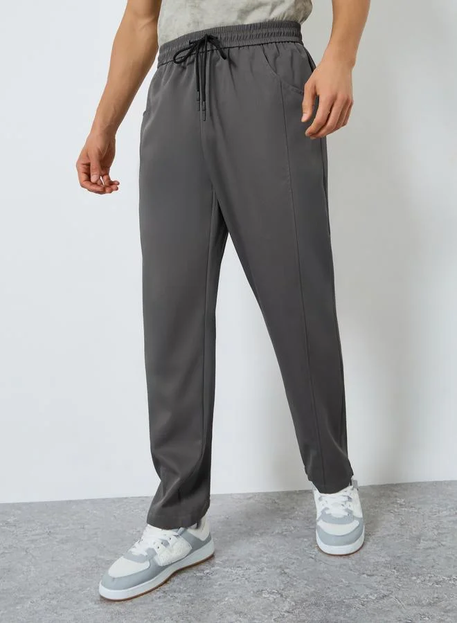 تايك تو بنطال رجالي سادة بخصر رباط وقصة مستقيمة