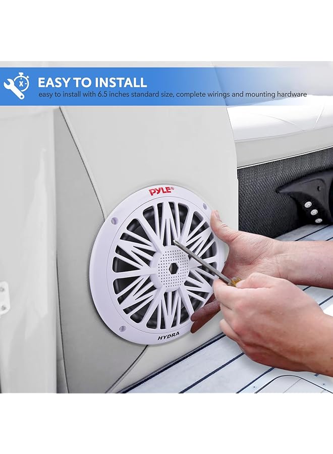 Pyle 6.5 Inch Dual Marine Speakers - 2 Way Waterproof And Weather Resistant Outdoor Audio Stereo Sound System With 200 Watt Power, Poly Carbon Cone And Butyl Rubber Surround - 1 Pair - Plmr62 (White) - Image 5