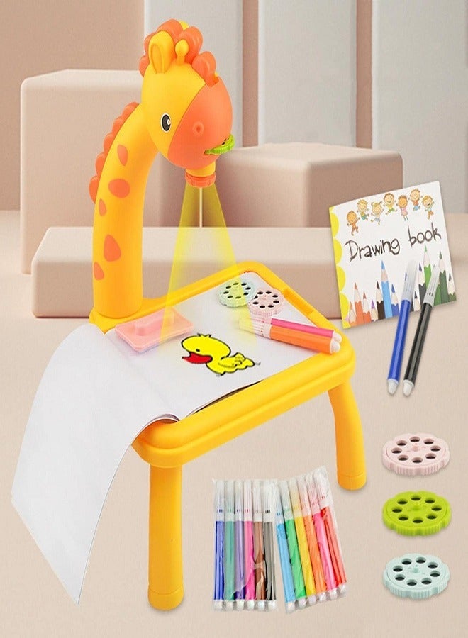 Giraffe's Draw Projector Toy - Drawing Projector Table For Kids Kids Drawing Board Projector Table Child Learning Desk With Smart Projector For Kids Boys Girls Age 3+ (Yellow) - Image 1