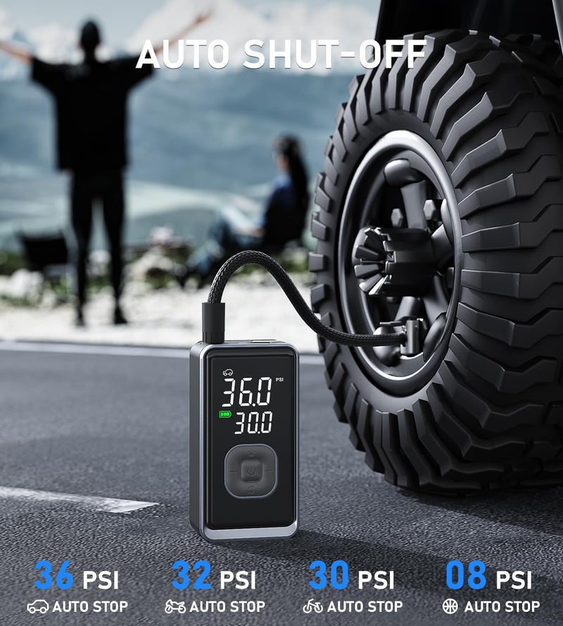 Pumptiva Tire Inflator Portable Air Compressor, 150PSI Cordless Mini Air Pump with Digital Pressure, Bike Pump, 3X Fast Inflation Tire Inflator for Car, Motorcycle, Bike, Ball-LED Light and Auto Shut-Off - Image 3