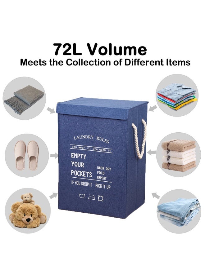 72L Laundry Basket with Lid,Navy Blue Large Collapsible Laundry Hamper with Handles,Dirty Clothes Hamper for Dirty Clothes,Bedroom,Bathroom,Laundry Room,Dorm, College,Home Storage - Image 4