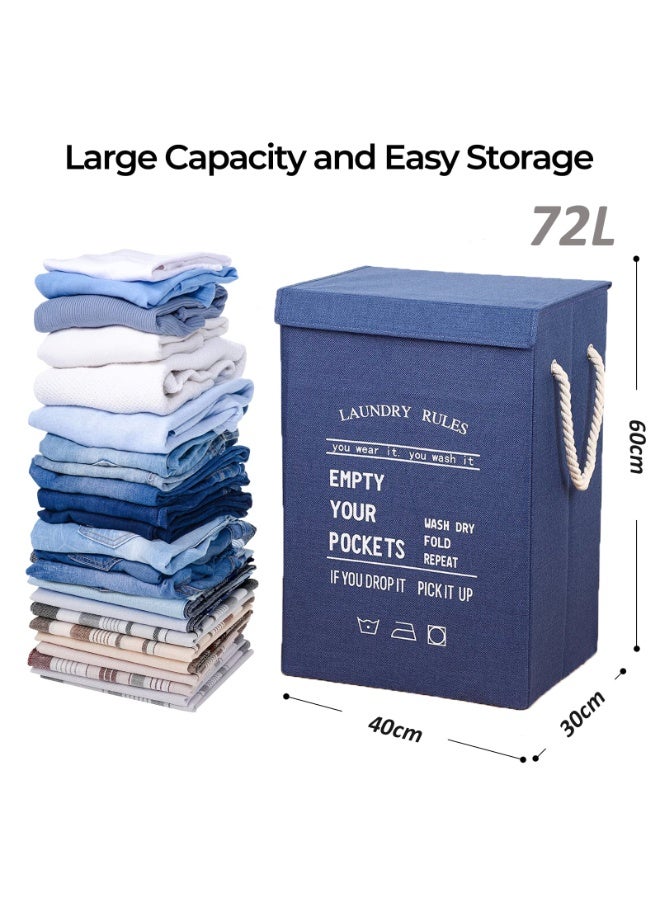 72L Laundry Basket with Lid,Navy Blue Large Collapsible Laundry Hamper with Handles,Dirty Clothes Hamper for Dirty Clothes,Bedroom,Bathroom,Laundry Room,Dorm, College,Home Storage - Image 5