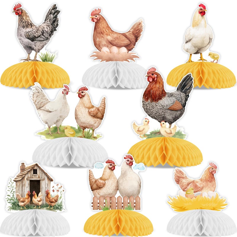 Funmemoir Chicken Party Decorations 8PCS Chicken Honeycomb Centerpieces Farmhouse Chick Hen Rooster Party Table Decorations for Farm Animals Barnyard Birthday Baby Shower Party Decorations - Image 3