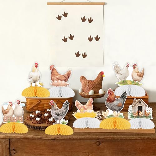 Funmemoir Chicken Party Decorations 8PCS Chicken Honeycomb Centerpieces Farmhouse Chick Hen Rooster Party Table Decorations for Farm Animals Barnyard Birthday Baby Shower Party Decorations - Image 5