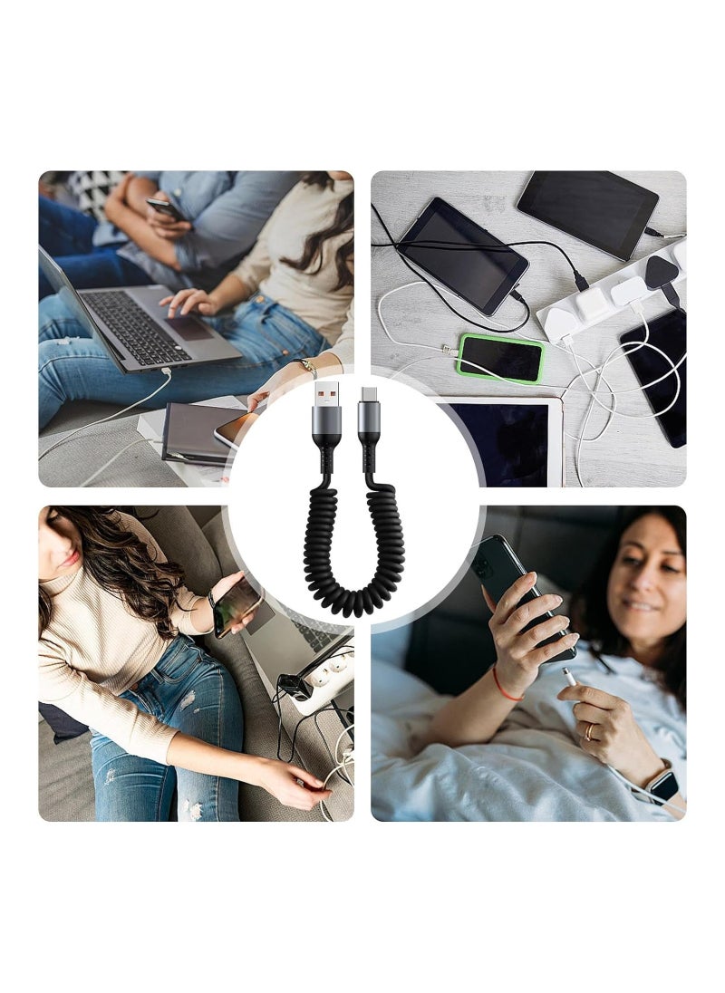 SYOSI Type C Cable USB C to USB A Cable Rapid Charger Durable Nylon Braided USB C Charging Cable Type C Charger Retractable Fast Charging Coiled Cable for Most Smartphones Tablets Laptops  - Image 3