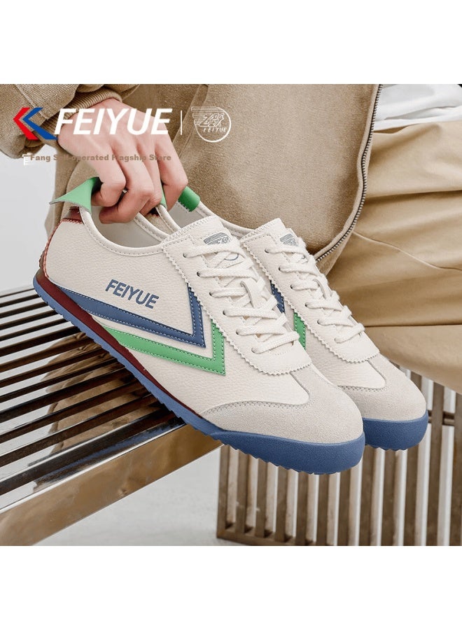 Feiyue Official Men's Sneakers Spring New Leather Casual Comfortable Shoes Men Beige Gray Blue Green Size 39