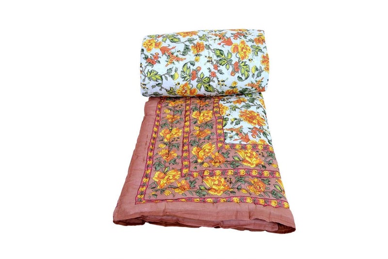 Traditional Famous Jaipuri Beautiful Floral Print Jaipuri Rajai Pure Cotton Quilt Single Bed BlanketRazai Ac Comforter - Image 3