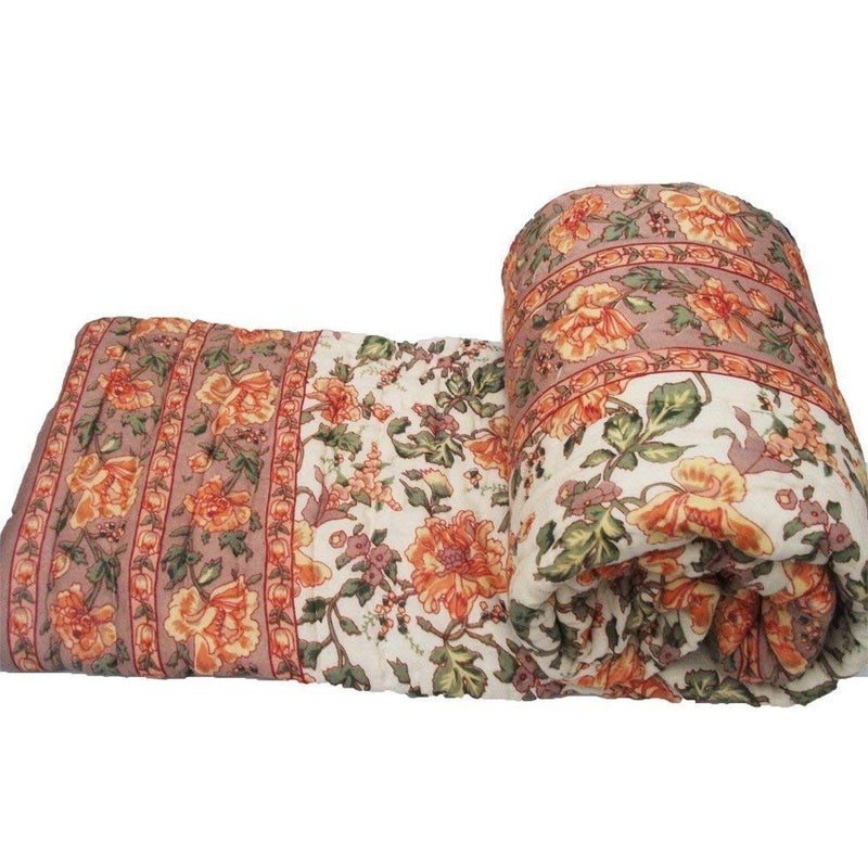 Traditional Famous Jaipuri Beautiful Floral Print Jaipuri Rajai Pure Cotton Quilt Single Bed BlanketRazai Ac Comforter - Image 2