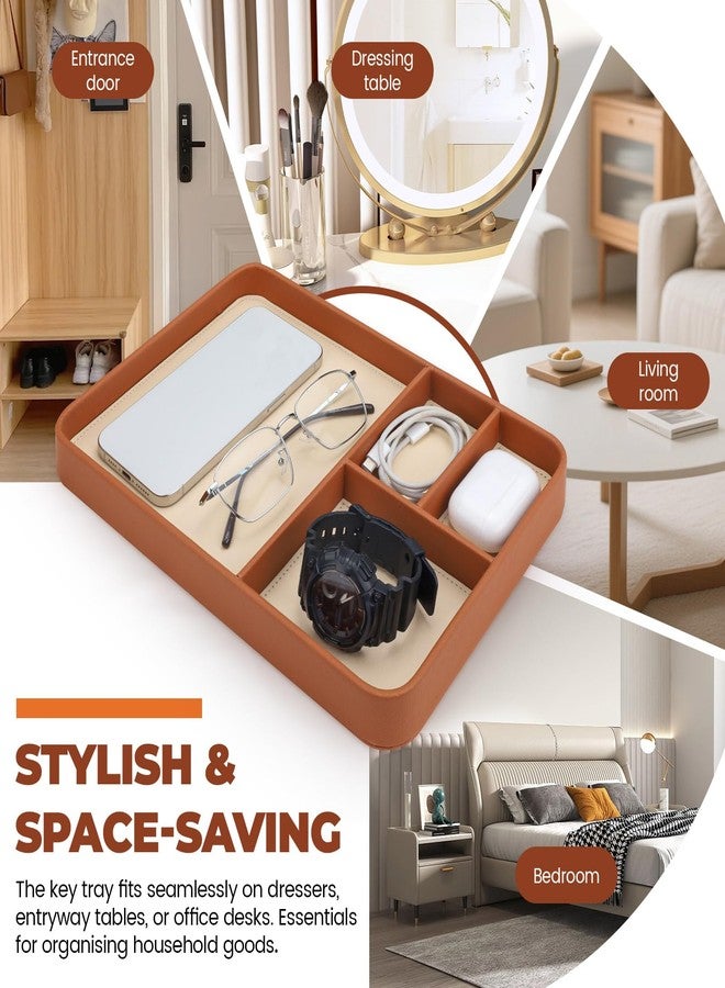 Realand Valet Tray Desk Organizer for Men, 4 Slots Premium PU Leather Catch All Nightstand Trinket Tray Bedside Caddy for Key, Watch, Phone, Jewelry, EDC, Brown - Image 5