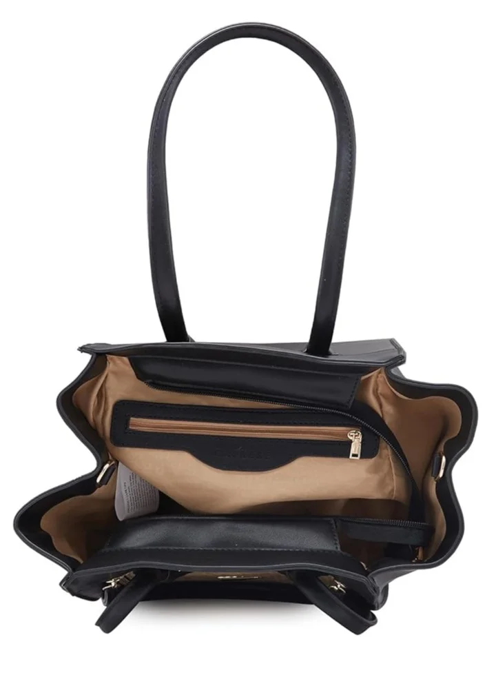 CAPRESE Caprese Georgia Satchel, Black-Medium | Self-Designed Handbag for Women with Secure Top Zip | Perfect for Casual & Daily Use