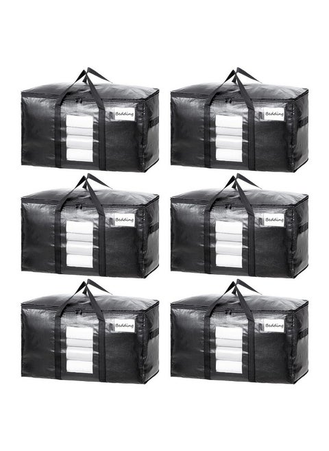 TAILI Extra Large Moving Bags, 6 Pack Black Heavy Duty Totes For Storage with Visible Window, Wrap Around Handles, Storage Bags for Space Saving, Alternative to Moving Boxes