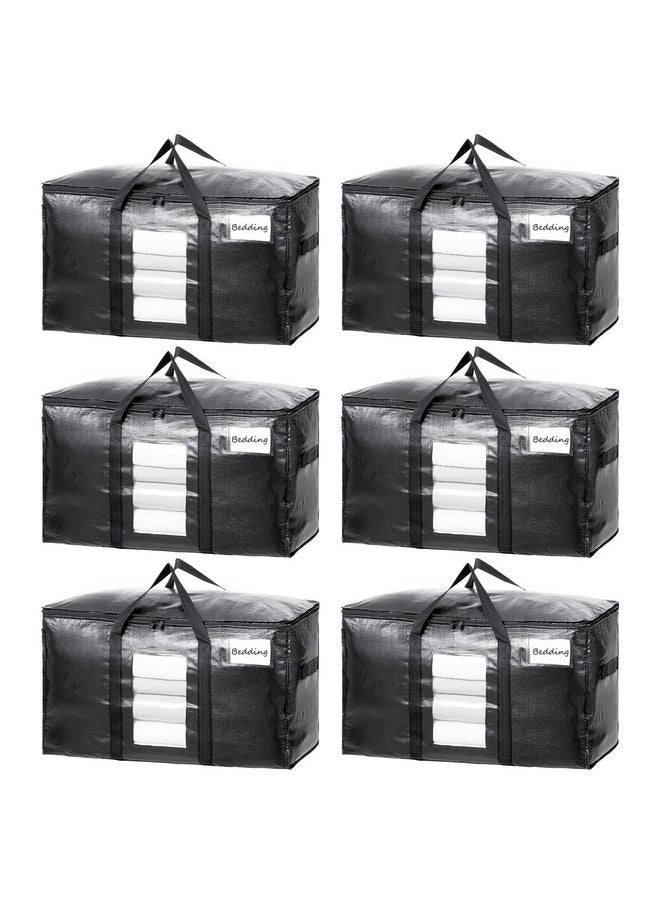 Taili TAILI Extra Large Moving Bags, 6 Pack Black Heavy Duty Totes For Storage with Visible Window, Wrap Around Handles, Storage Bags for Space Saving, Alternative to Moving Boxes  - Image 1