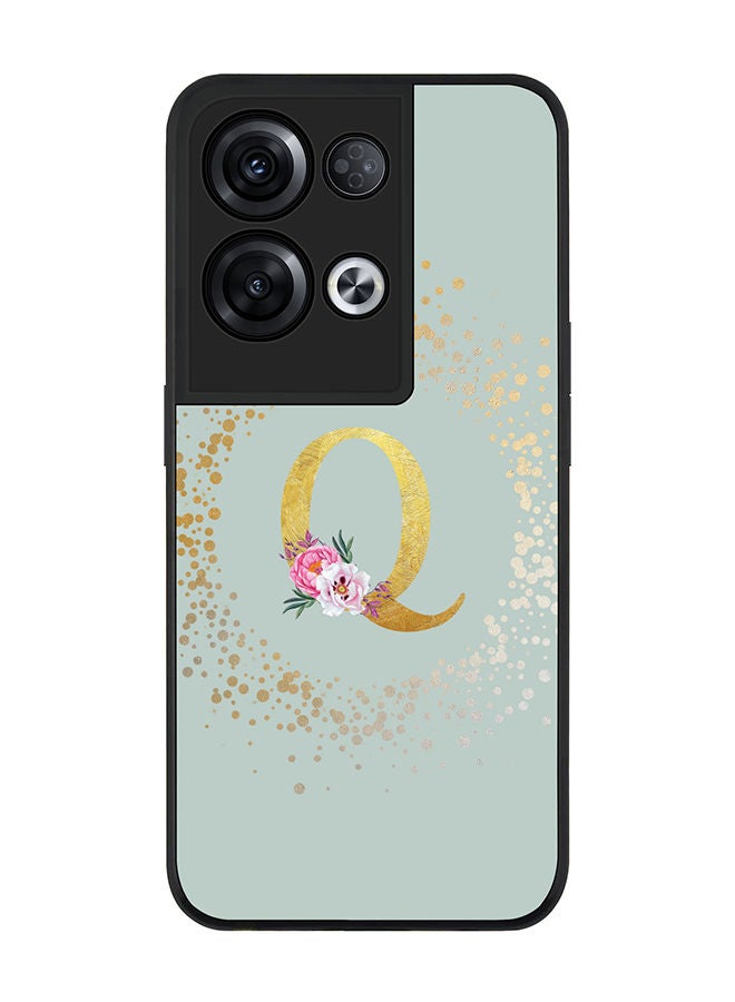 Stylizedd Rugged Black edge case for Oppo Reno8 Pro Slim fit Soft Case Flexible Rubber Edges TPU Gel Thin Cover - Custom Monogram Initial Letter Floral Pattern Alphabet - Q (Light Grey) - Image 1