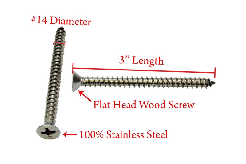 Bolt Dropper #14 X 3'' Stainless Steel Flat Head Phillips Wood Screw, (25 pc), 18-8 (304) Stainless Steel Sheet Metal Screws - Type A Point, Plain Finish - Image 2
