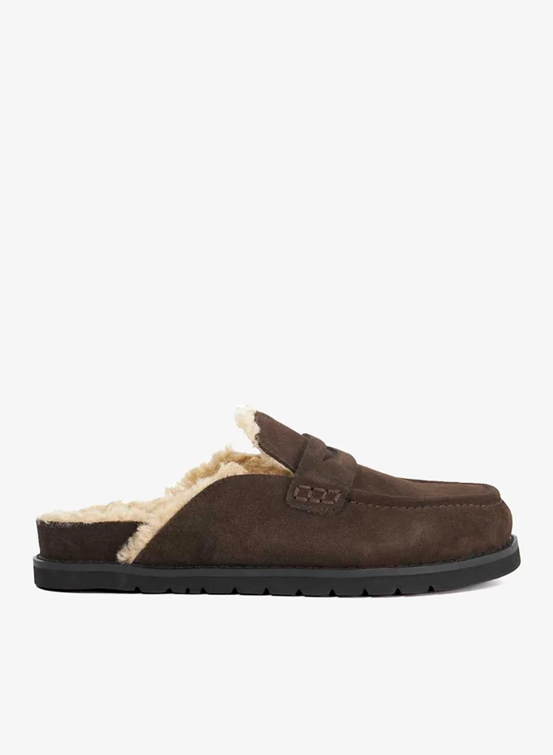 Dune London Faux Shearling Lined Backless Mule Suede Loafers