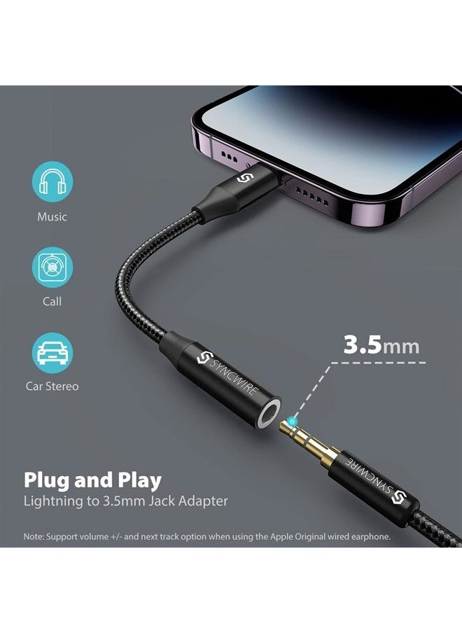 Syncwire - [Apple MFI Certified] iPhone Headphone Adapter, Syncwire iPhone Aux Jack Adapter, Lightning to 3.5mm Dongle for iPhone 14/13/12/11 Pro Max/Pro/Plus/Mini/XR/XS/8/7 Plus-Black 10cm - Image 1