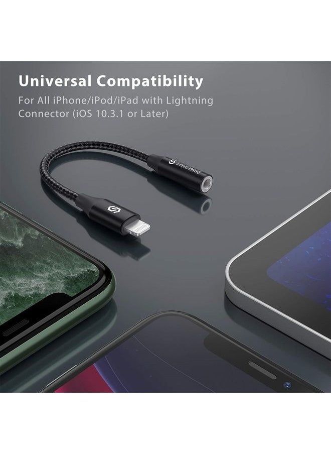 Syncwire - [Apple MFI Certified] iPhone Headphone Adapter, Syncwire iPhone Aux Jack Adapter, Lightning to 3.5mm Dongle for iPhone 14/13/12/11 Pro Max/Pro/Plus/Mini/XR/XS/8/7 Plus-Black 10cm - Image 1