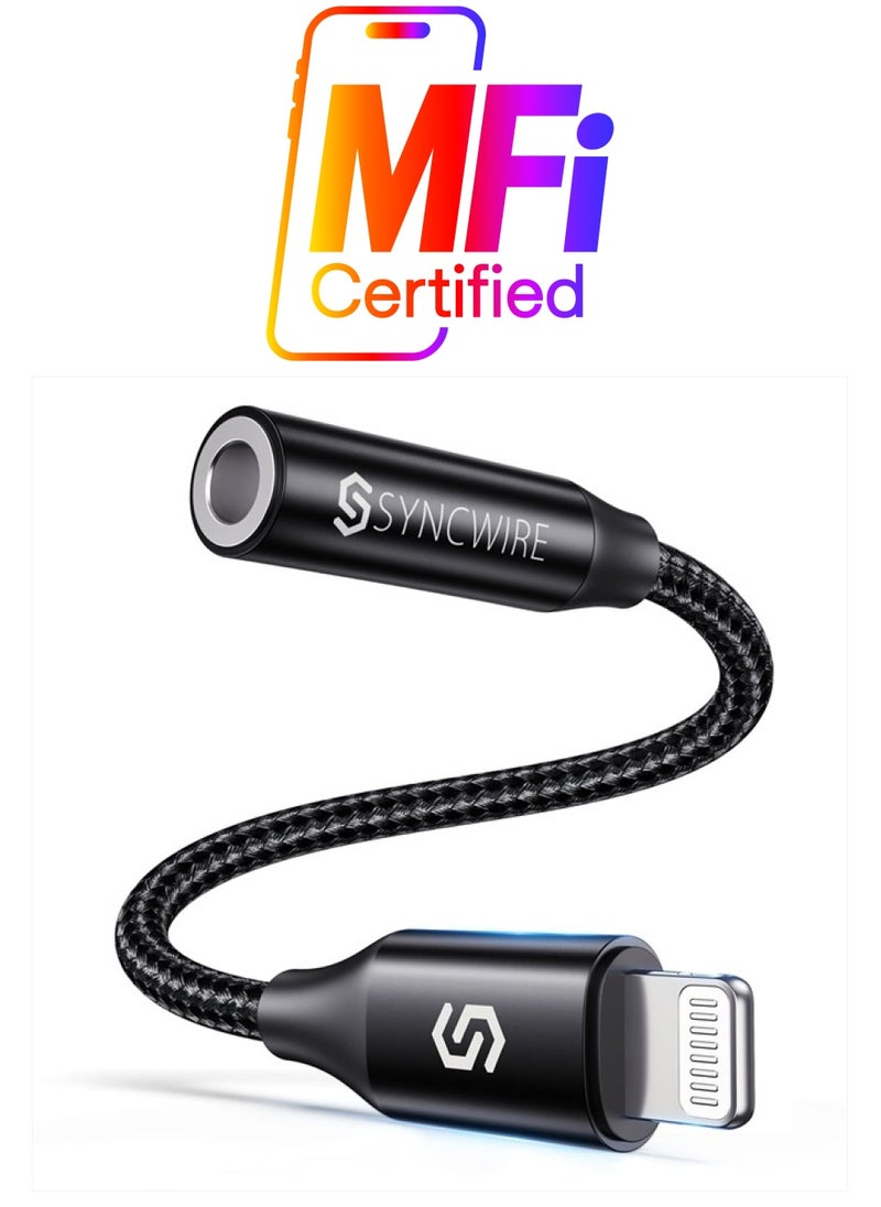 Syncwire - [Apple MFI Certified] iPhone Headphone Adapter, Syncwire iPhone Aux Jack Adapter, Lightning to 3.5mm Dongle for iPhone 14/13/12/11 Pro Max/Pro/Plus/Mini/XR/XS/8/7 Plus-Black 10cm - Image 1