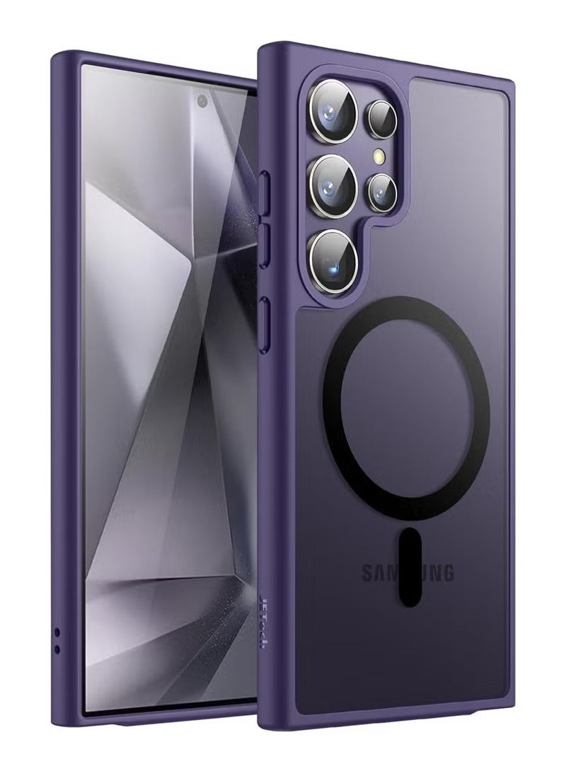Galaxy Magnetic Matte Case for Samsung S23 Ultra, Compatible with MagSafe, Plating Luxury Cover, Matte Soft TPU Shockproof Protective Phone Case, Compatible with Samsung S23 Ultra (Deep Purple)