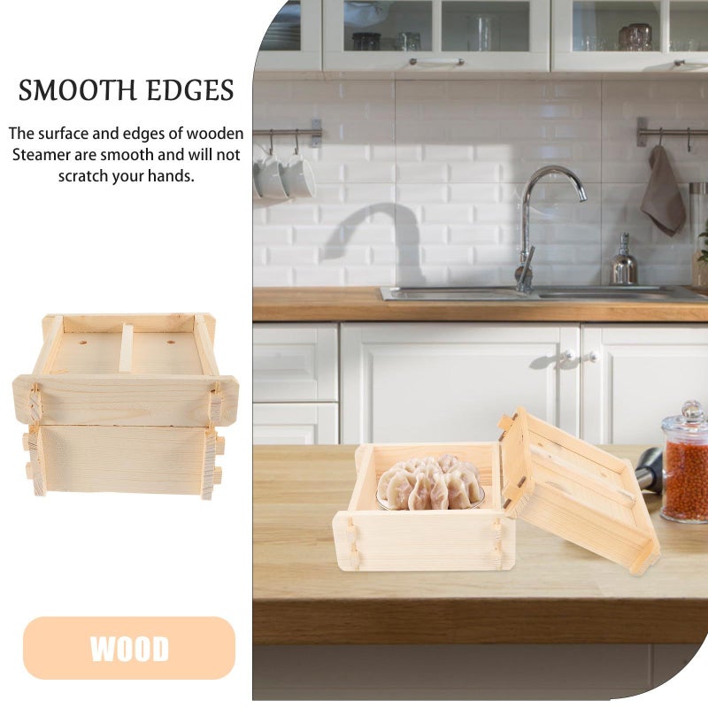 Square Wooden Dumpling Steamer Basket 5 Inch With Lid For Dim Sum Vegetables Kitchen - Image 4
