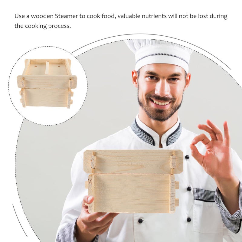Square Wooden Dumpling Steamer Basket 5 Inch With Lid For Dim Sum Vegetables Kitchen - Image 5