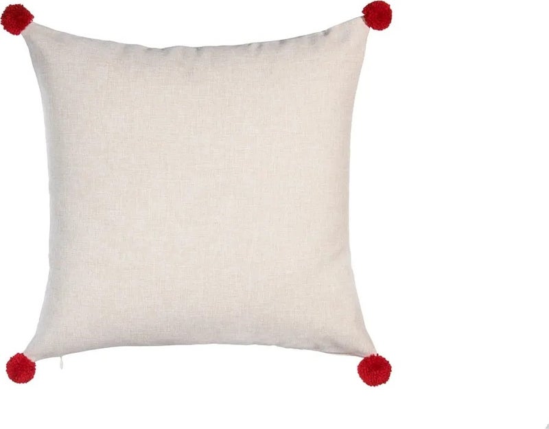 CAKA HOME DESİGN CAKA HOME DESIGN New Year Embroidered Beige Pompom Cushion Cover (Special Series)  - Image 3