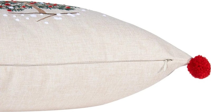 CAKA HOME DESİGN CAKA HOME DESIGN New Year Embroidered Beige Pompom Cushion Cover (Special Series)  - Image 4