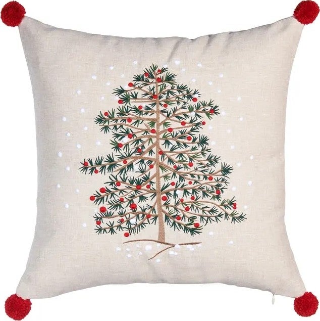 CAKA HOME DESİGN CAKA HOME DESIGN New Year Embroidered Beige Pompom Cushion Cover (Special Series)  - Image 2