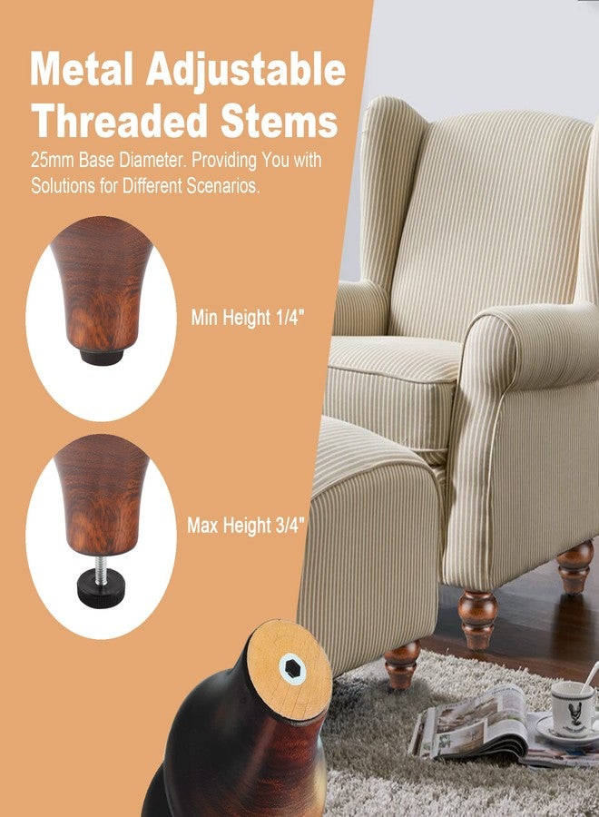 ALAMHI Round Wood Furniture Legs 3.5 Inch Gourd Shape Wood Sofa Legs with Adjustable Leveling Couch Leg Replacement for Cabinets, Coffee Table, Ottoman, Dresser, Loveseat, Armchair Set of 4 Brown - Image 4