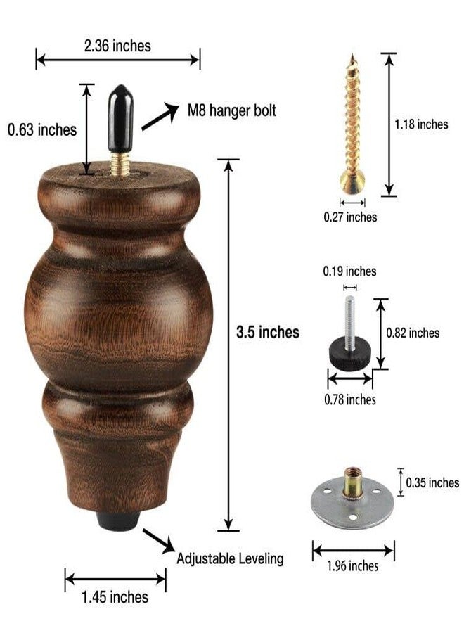 ALAMHI Round Wood Furniture Legs 3.5 Inch Gourd Shape Wood Sofa Legs with Adjustable Leveling Couch Leg Replacement for Cabinets, Coffee Table, Ottoman, Dresser, Loveseat, Armchair Set of 4 Brown - Image 5