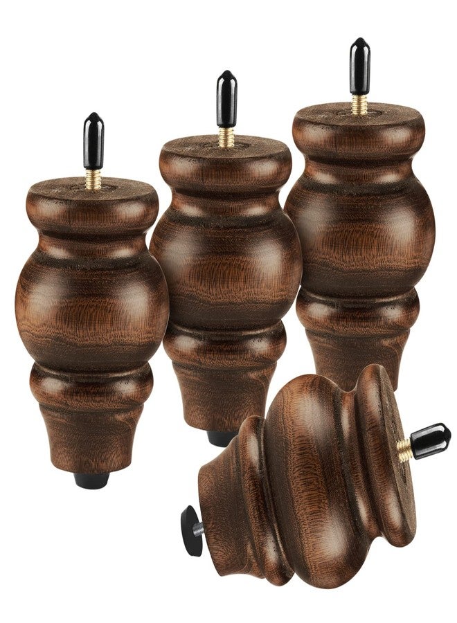 ALAMHI Round Wood Furniture Legs 3.5 Inch Gourd Shape Wood Sofa Legs with Adjustable Leveling Couch Leg Replacement for Cabinets, Coffee Table, Ottoman, Dresser, Loveseat, Armchair Set of 4 Brown - Image 1