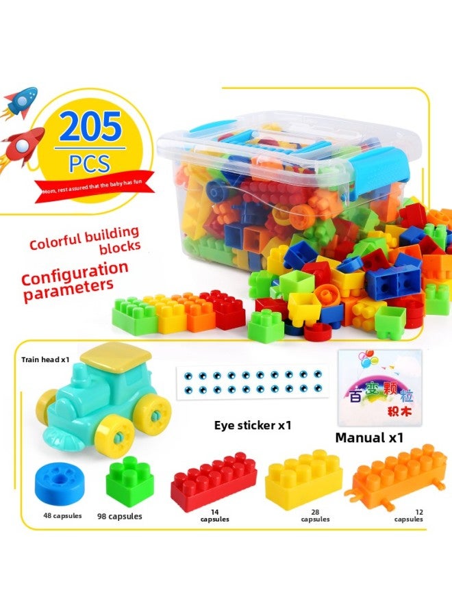 Loquat Children's Plastic Building Blocks Table Puzzle Assembled Assembled Toys Puzzle Large Particles Large Baby Intelligence Development Brain-Color:205 Bright Colors 【free Locomotive + Storage Box + Ins - Image 1