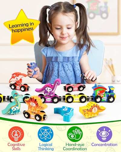 Vanmor Wooden Dinosaur Train Set for Toddlers - Magnetic Dinosaur Toys and Number Train, Perfect for Toddler Activities, Birthdays, and Educational Christmas Toys Stocking Stuffers for Boys Aged 3-5 - Image 2