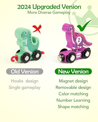 Vanmor Wooden Dinosaur Train Set for Toddlers - Magnetic Dinosaur Toys and Number Train, Perfect for Toddler Activities, Birthdays, and Educational Christmas Toys Stocking Stuffers for Boys Aged 3-5 - Image 3