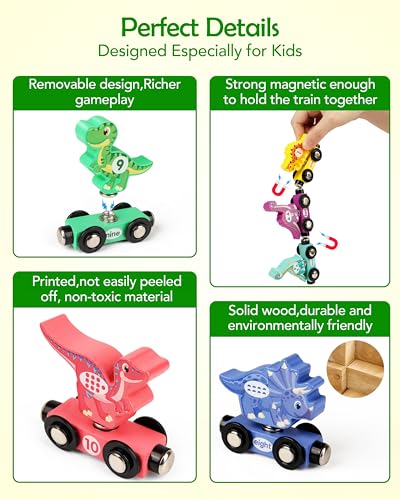 Vanmor Wooden Dinosaur Train Set for Toddlers - Magnetic Dinosaur Toys and Number Train, Perfect for Toddler Activities, Birthdays, and Educational Christmas Toys Stocking Stuffers for Boys Aged 3-5 - Image 4
