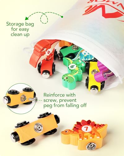 Vanmor Wooden Dinosaur Train Set for Toddlers - Magnetic Dinosaur Toys and Number Train, Perfect for Toddler Activities, Birthdays, and Educational Christmas Toys Stocking Stuffers for Boys Aged 3-5 - Image 5
