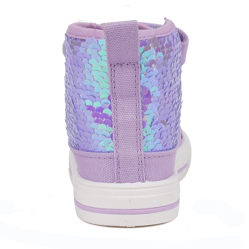 Toandon Girls Kids Canvas Shoes Sneakers for Color Change Flipping Sequins Glitter Sparkle Glimmer High Top Adjustable Hook Loop Straps Velcro Non Slip Lightweight Walking Purple Size 2 - Image 4