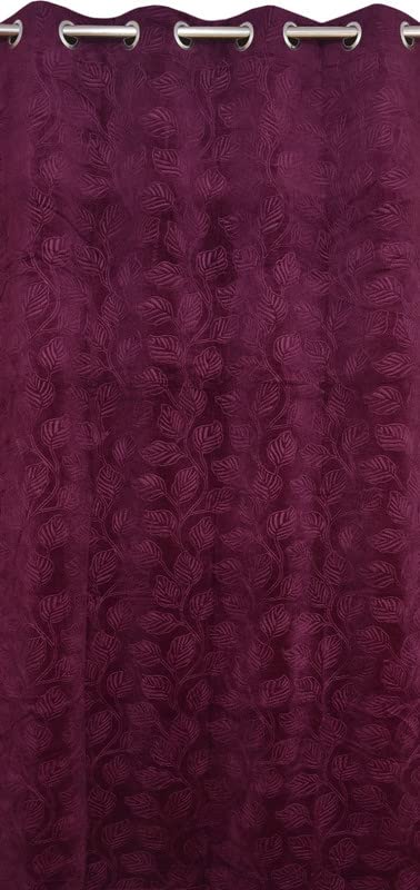 MOGNE FAB Heavy Velvet Room Darkening Beautiful Leaf Print Eyelet Set of 2 Wine Curtains 7 Feet Door for Living Drawing Room Bedroom Office Hall