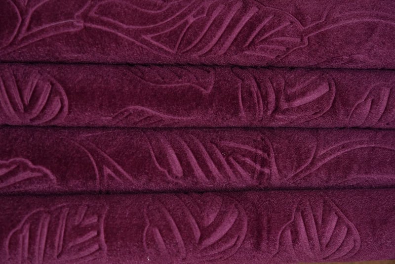 MOGNE FAB Heavy Velvet Room Darkening Beautiful Leaf Print Eyelet Set of 2 Wine Curtains 7 Feet Door for Living Drawing Room Bedroom Office Hall