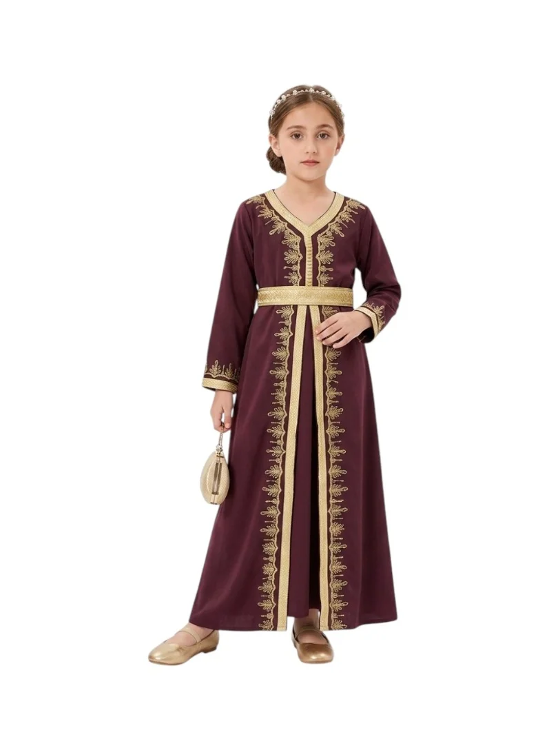 Bidani Traditional Embroidered Jalabiya - Burgundy
