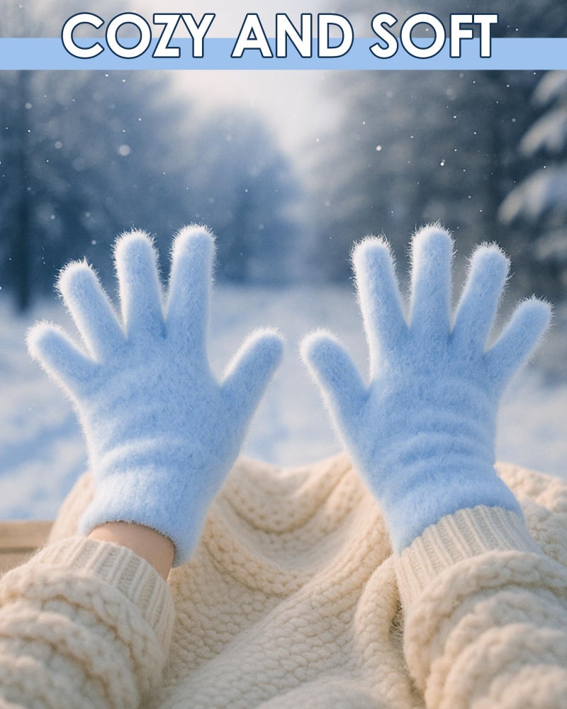 Berlune 5 Pairs Women Fuzzy Gloves Winter Fluffy Faux Mink Velvet Warm Stretchable Plush Soft Glove Cold Weather Accessories - Image 5