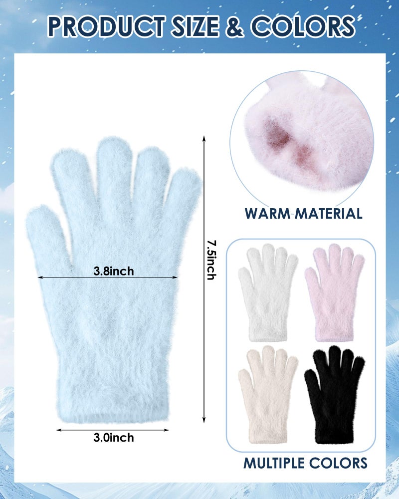 Berlune 5 Pairs Women Fuzzy Gloves Winter Fluffy Faux Mink Velvet Warm Stretchable Plush Soft Glove Cold Weather Accessories - Image 2
