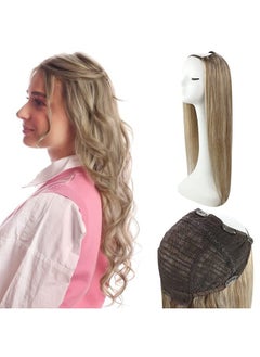 Half Wig Human Hair Real Hair Wigs Brown Ombre to Blonde U Wig Human Hair for Women Clip in Hair Pieces 100Grams 12Inch