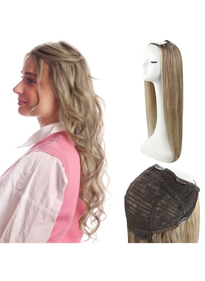 Full Shine - Half Wig Human Hair Real Hair Wigs Brown Ombre to Blonde U Wig Human Hair for Women Clip in Hair Pieces 100Grams 12Inch - Image 1