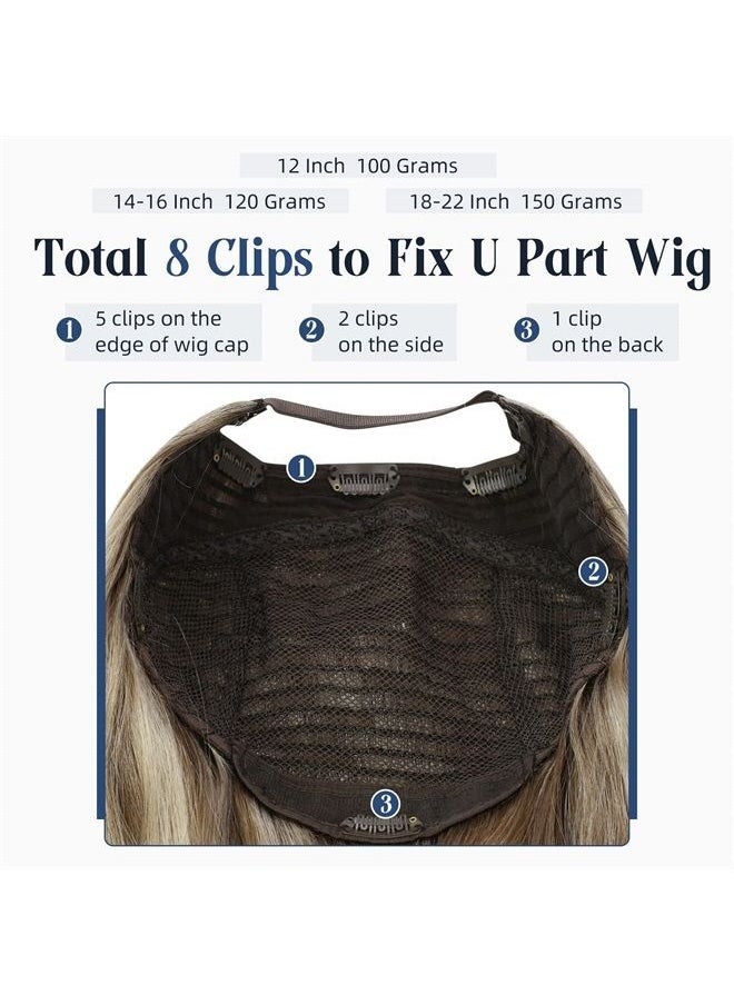 Full Shine - Half Wig Human Hair Real Hair Wigs Brown Ombre to Blonde U Wig Human Hair for Women Clip in Hair Pieces 100Grams 12Inch - Image 1