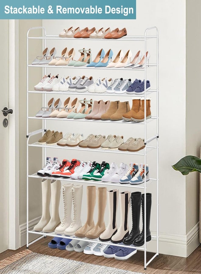 AOODA 4 Tier Long Metal Shoe Rack for Closet Wide Stackable Shoe Organizer for Entryway, Bedroom, Floor, Holds 30 Pairs Men Sneakers Large Shoe Storage Shelf with Wire Grid, White - Image 4